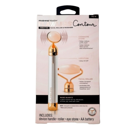 Flawless Contour Vibrating Quartz Facial Roller & Massager W/Genuine Rose Quartz - Picture 2 of 4